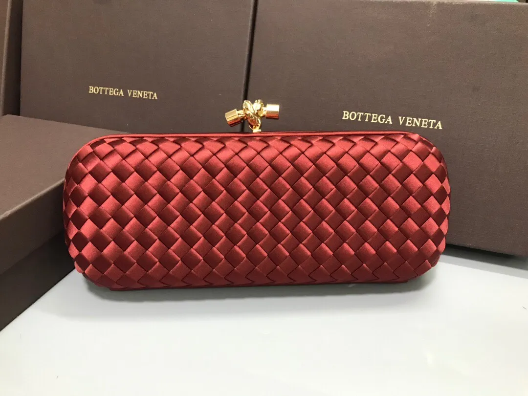 Style No. 8651, upgraded version of full silk evening bag inside and outside~~~INTRECCIATO woven IMPERO STRETCH KNOT clutch bag, hand-woven silk, smooth satin piping, Intrecciato engraved metal buckle, silk satin lining. Large size: 25cm*10cm*5cm